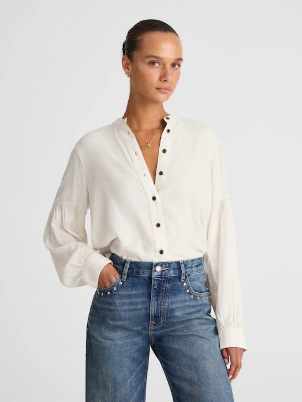 NWT Madewell Stand-Collar Button-Up Shirt in Flannel Size XS